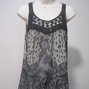 Vanity Womens Medium Sleeveless Top Sheer Polyester Dark Leopard & Lace Crochet
